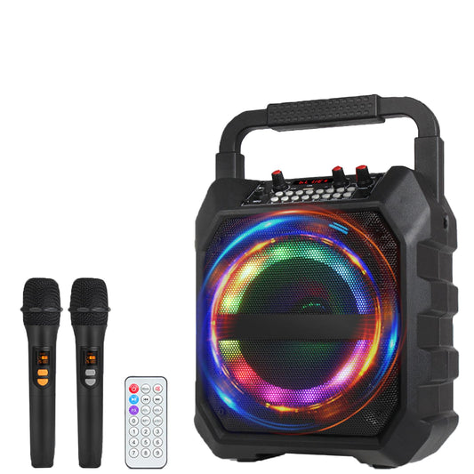 Portable karaoke machine with 2 wireless microphones, portable Bluetooth speaker with RGB lights, PA system for adults and kids, supports TF/USB, FM, Rec, AUX in.