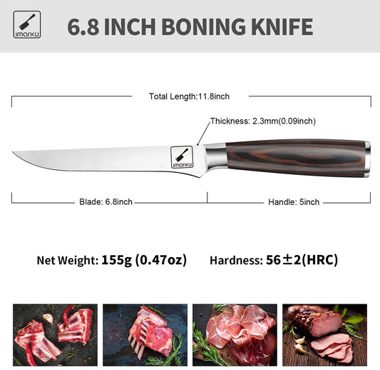 Imarku 17cm Boning Knife-Professional Fillet Knife Fish and Kitchen Knife made of German High-performance Stainless Steel with Ultra-sharp, Flexible Blade and Ergonomic Pakka Wood Handle—Father's Day Gift