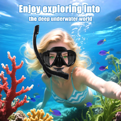 Adults and kids snorkel set, snorkeling set with dry snorkel and diving mask, 180° anti-leak anti-fog diving mask with nose for snorkeling, swimming, and diving (cyan)