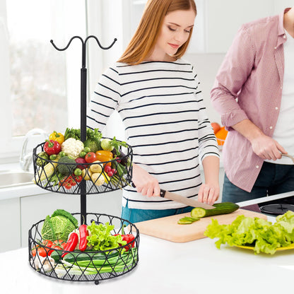 DUGEHO Fruit Stand 2-Tier Banana Holder Fruit Basket for More Counter Space - Storage for Fruits & Vegetables, Fruit Bowl, Fruit Stand (black)