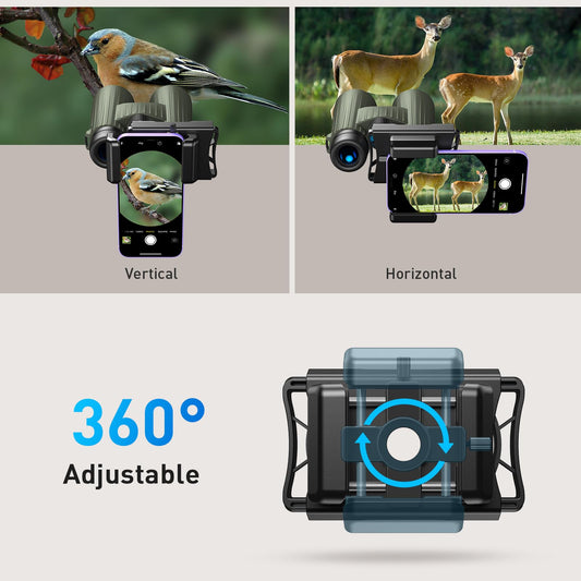 APEXEL Universal Phone Adapter with remote shutter update, 360° rotation Compatible with binoculars, monoculars, and microscopes, telescope adapter for all smartphones.