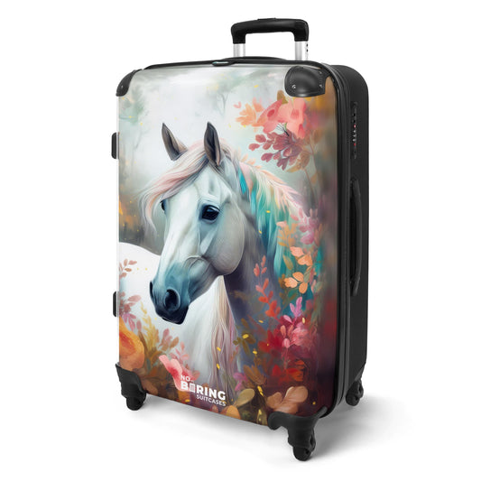 NoBoringSuitcases.com® travel suitcase luggage for girls cabin bag suitcases gift - kids - horses - portrait - white - kids luggage medium sized, 67x43x25cm