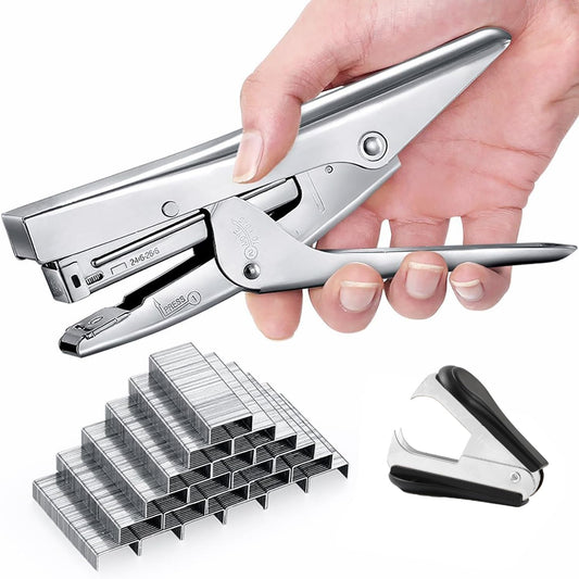 Metal stapler with 1000 staples and staple remover. 20 sheet capacity. Full office-size stapler.