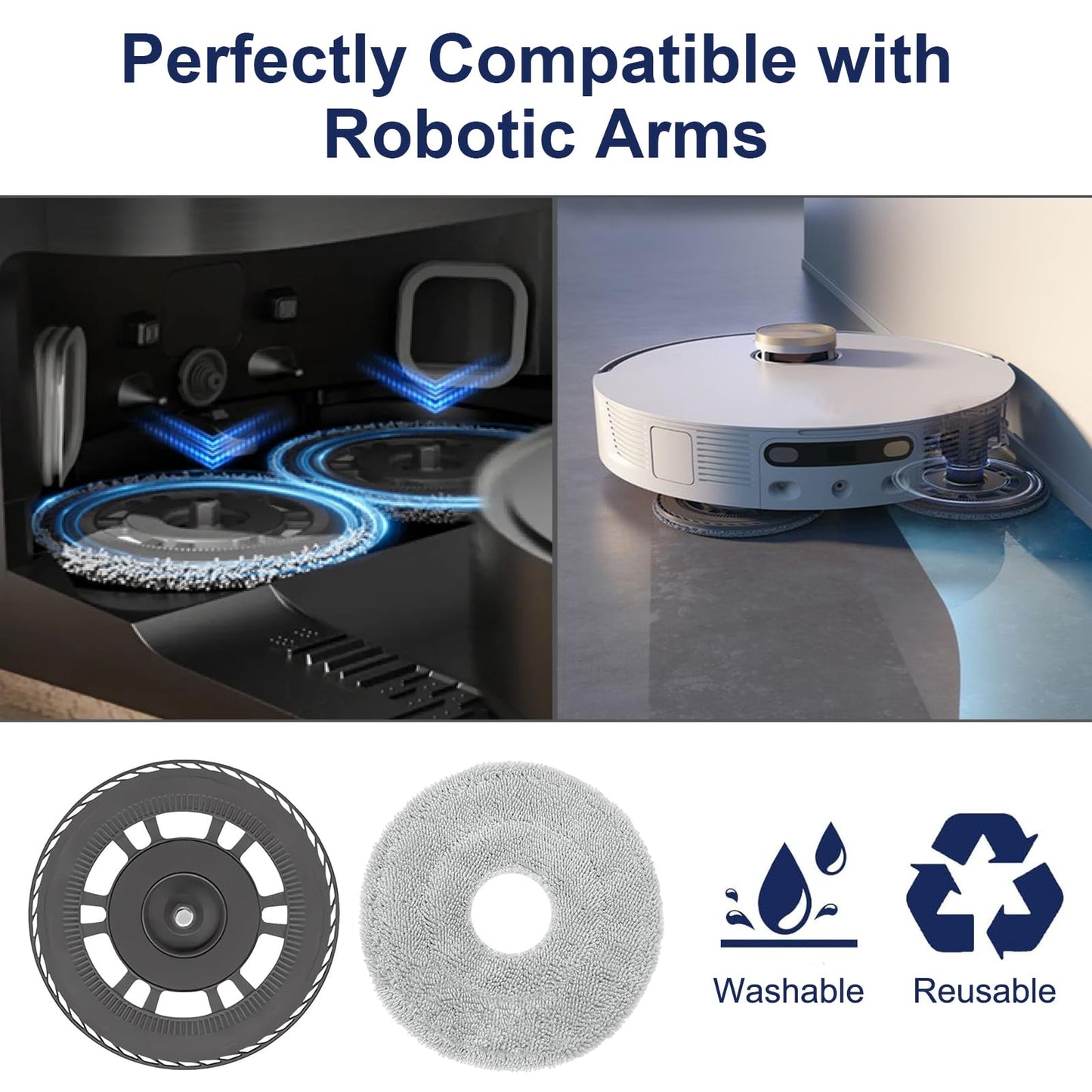 Mop pads with plates replacement parts for Dreame L10S Pro Ultra Heat / L10S Ultra Gen 2 / L20 Ultra / L40 Ultra / X40 Ultra / X40 Master / X30 Ultra / Mova E30 Ultra robot vacuum (2+2 pieces)