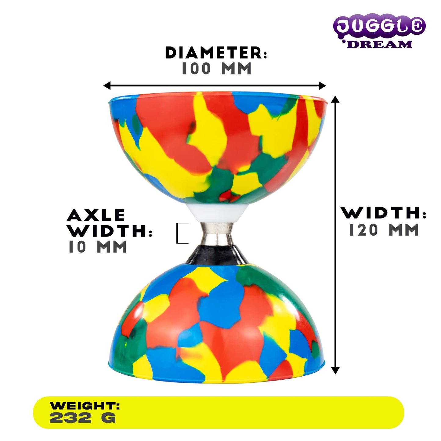 Juggle Dream Jester Diabolo Set - ball bearing axle professional diabolo with aluminum handsticks and online learning video - juggling toy (multicolor)