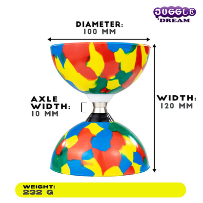Juggle Dream Jester Diabolo Set - ball bearing axle professional diabolo with aluminum handsticks and online learning video - juggling toy (multicolor)