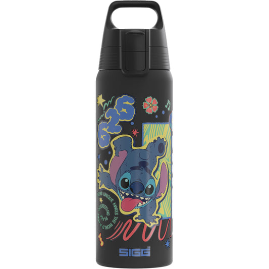 SIGG - Stainless Steel Water Bottle - Shield One Disney Lilo & Stitch - Suitable for Carbonated Drinks - Leak-proof - Lightweight - BPA-free - Sports & School - Black - 0.75L