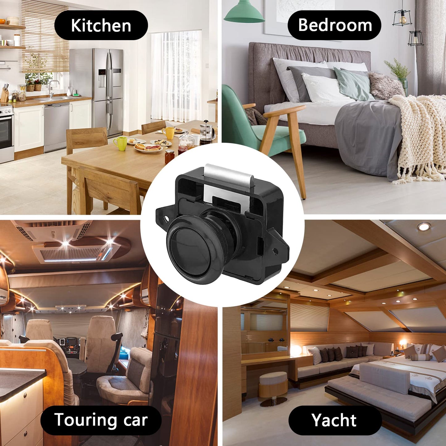 10 pieces of RV locks, Metal Push Button Catch Door Lock Furniture Lock Cabinet Locks Knob Lock Door Latch for RV Caravan Yacht Cabinet Door, Black