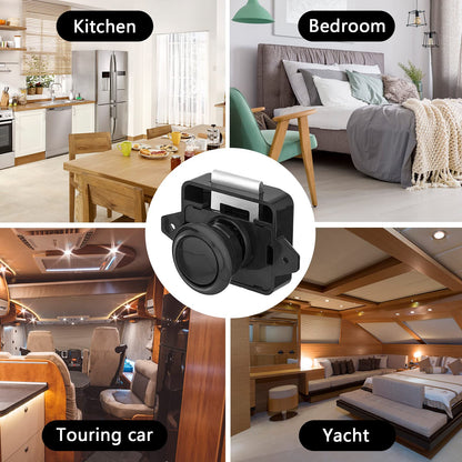 10 pieces of RV locks, Metal Push Button Catch Door Lock Furniture Lock Cabinet Locks Knob Lock Door Latch for RV Caravan Yacht Cabinet Door, Black
