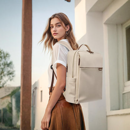 GOLF QUALITY laptop backpack, carry-on backpack 16 inches, backpack for women and men, waterproof business backpack, daypack for school, cycling, leisure, and travel in apricot color.