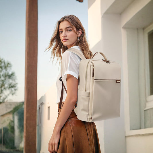 GOLF QUALITY laptop backpack, carry-on backpack 16 inches, backpack for women and men, waterproof business backpack, daypack for school, cycling, leisure, and travel in apricot color.