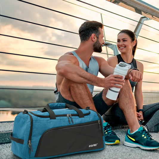 G4Free 45L Large Sport Bag & Travel Bag for Men and Women/with Shoe Compartment & Wet Pocket/Training Bag & Gym Bag & School Sports Bag/for School & Sports & Fitness & Travel, Peacock Blue/Black