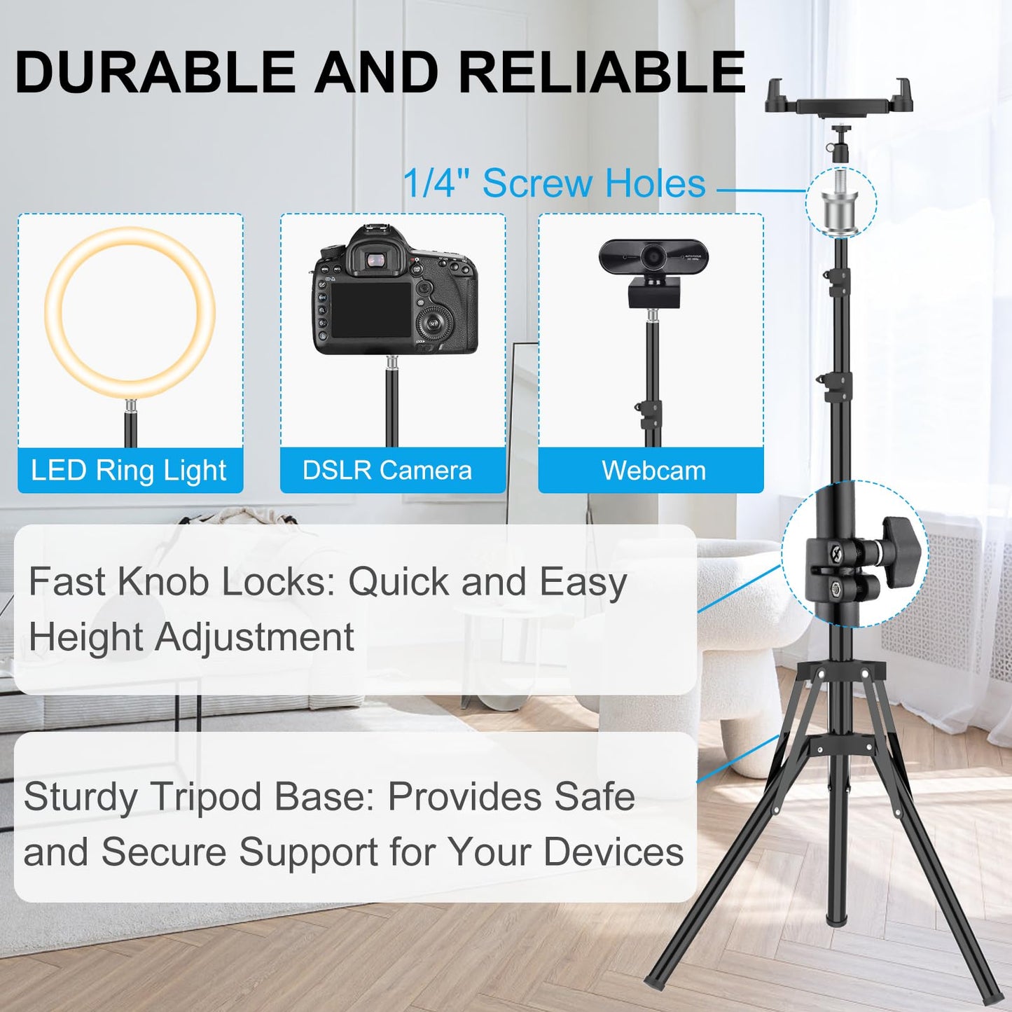 Cenawin tablet stand holder, iPad stand holder adjustable up to 160cm tablet stand floor stand for iPad Pro Air Mini, Samsung Galaxy Tab, 4.7-13.5 inch tablets and phones.