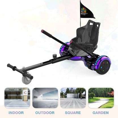 RCB Hoverboard with Seat and Hoverkart Set 6.5 inch hoverboards for kids, Hoverboards with Bluetooth and LED lights, Go-Kart Solid Seat, Gift for Kids