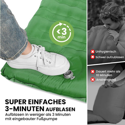 HIKENTURE Self-Inflating Sleeping Pad, 12CM Double Sleeping Mat Ultralight, Camping Mat for 2 People Inflatable, Sleeping Pad Air Mattress with Foot Pump for Tent, Hiking - Dark Green A3