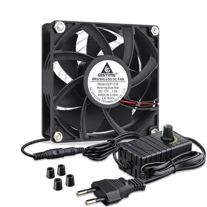 GDSTIME fan 230V 120mm fan 220v 120x120x38 double ball bearing DC 4V-12V adjustable speed for PC cabinet server grow tent laser cutter cooling ventilation