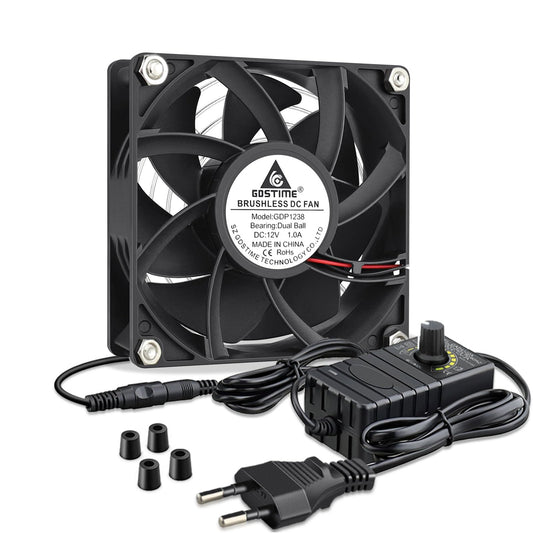 GDSTIME fan 230V 120mm fan 220v 120x120x38 double ball bearing DC 4V-12V adjustable speed for PC cabinet server grow tent laser cutter cooling ventilation