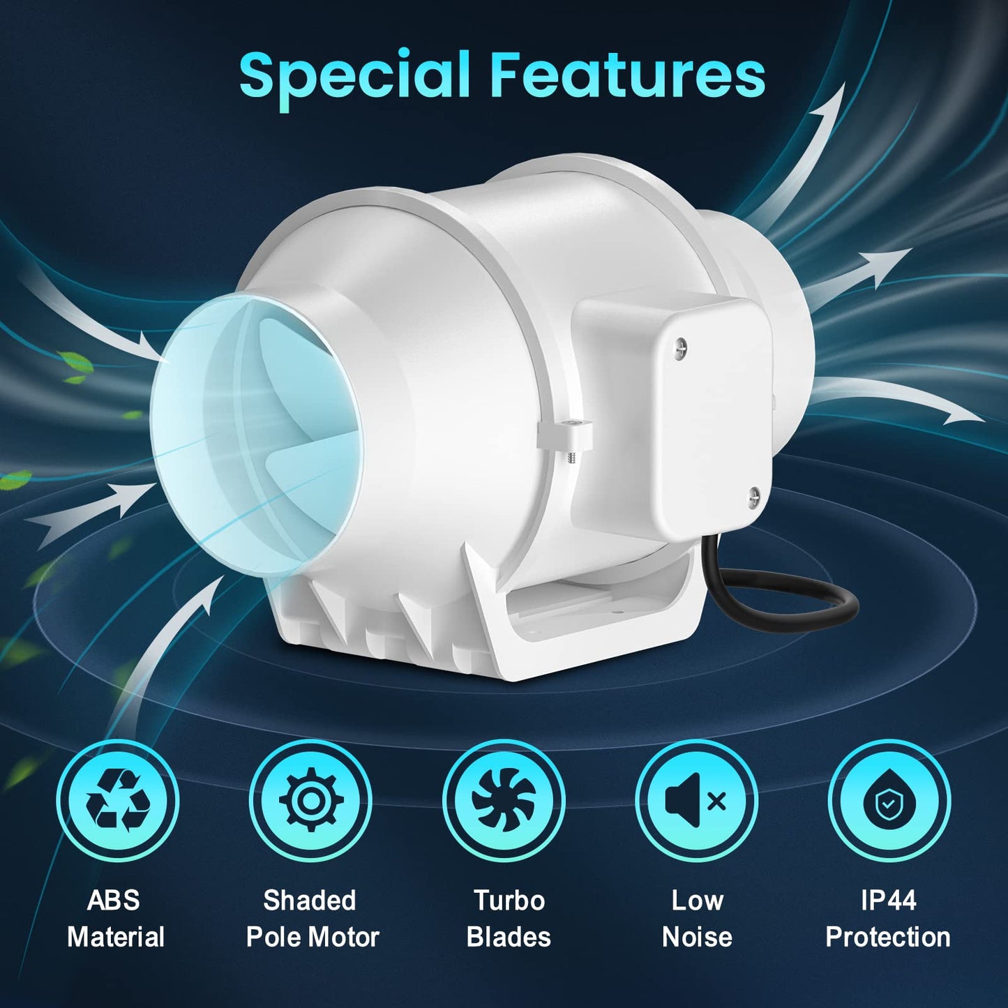 HG Power duct fan 100mm, exhaust fan 230V quiet channel fan energy saving bathroom fan with EU plug for kitchens bathrooms garage