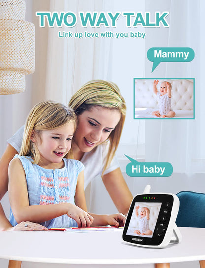 OBVHNUA baby monitor with camera 3.5 inch video baby monitor with LCD screen 355°/120° PTZ ECO mode night vision two-way communication temperature monitoring alarm lullaby