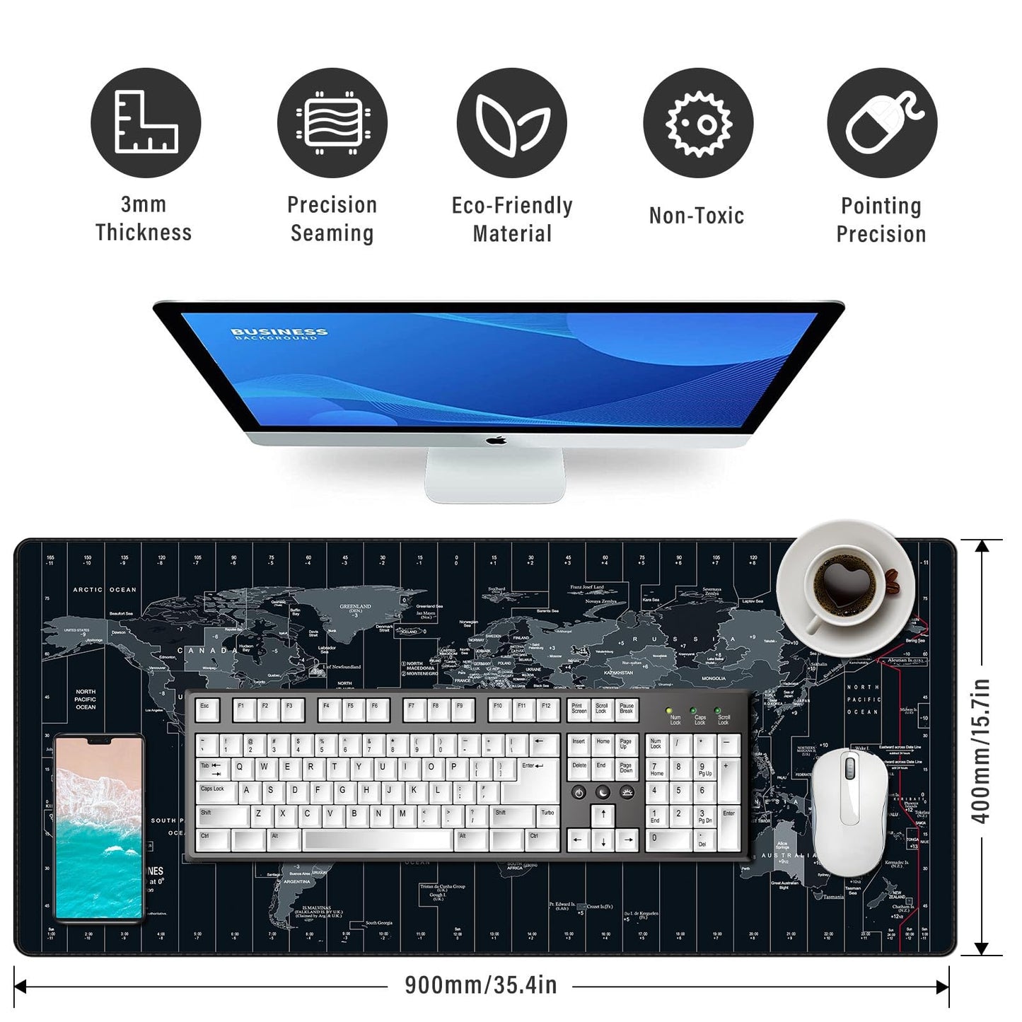 Anpollo XXL Speed Gaming Mousepad World Map 900x400x3mm XXL Mousepad Desk Mat Large Size Multifunctional Anti-slip desk pad enhances accuracy and speed.