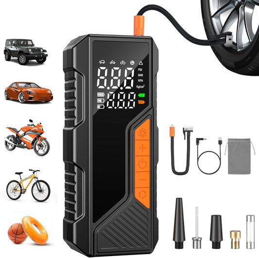 bedee Portable Electric Air Pump, Battery Air Pump, 12v Electric Bike Pump with Digital Pressure Gauge, LED Light, 150 Psi Air Compressor for Car Bike Motorcycle