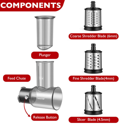 AMZCHEF Slow Juicer Accessory - 3 Stainless Steel 304 Drum Grater Attachments - For ZM1501 & GM3001 - Multifunctional & Safe - Easy to Clean, P-001