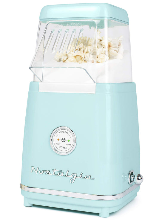 Nostalgia CLHAP12AQ Classic Retro Healthy Hot Air Tabletop Popcorn Maker, makes 12 cups, with kernel measuring scoop, oil-free, perfect for birthday parties, movie nights, Aqua