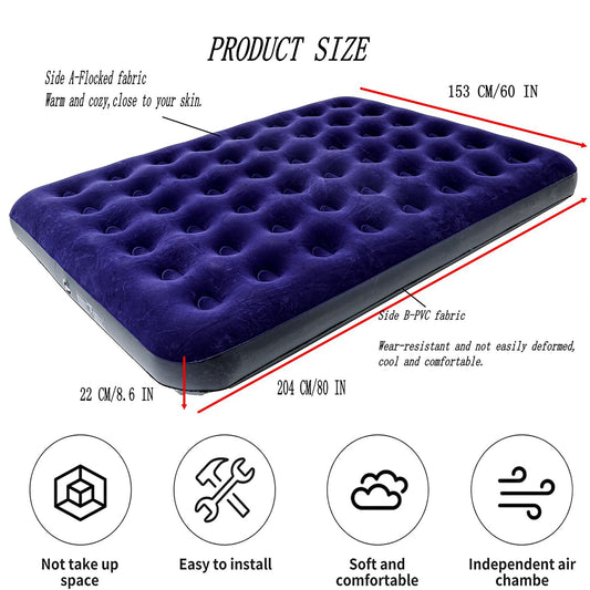 Icelus Double Inflatable Air Mattress 204x153x23 cm with Air Pump, Camping Mattress Air Bed, Inflatable Mattress Bed, Travel Bed, Sleeping Pad for Home and Travel
