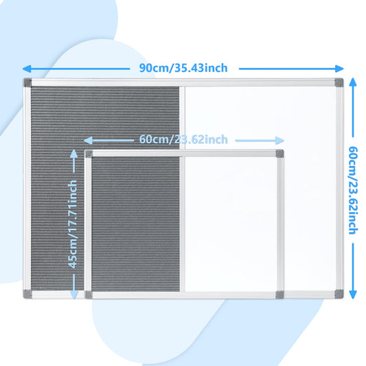 MAKELLO Magnetic Whiteboard with Pinboard - Felt Letter Board 60x45 cm, Memo Board for Kitchen, Home, and Office - includes Marker, Pins, Letters, Magnets