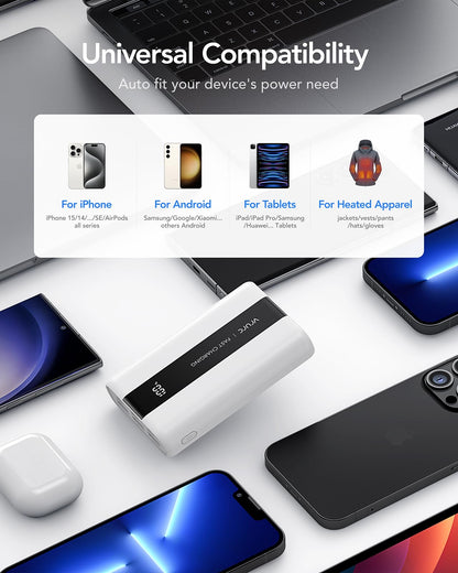 VRURC Powerbank 20000mAh Fast Charging 22.5W, USB C Power Bank Small and powerful External Battery Packs PD QC3.0 Battery Pack Compatible with iPhone, Samsung, Huawei, iPad, Switch etc. - White