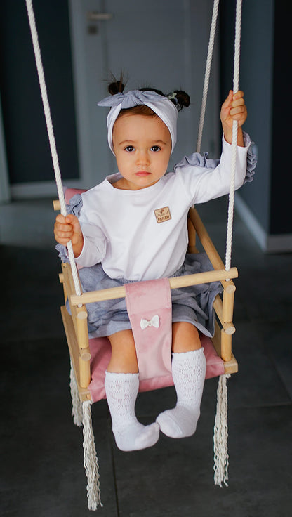 Baby swing children swing wood fabric baby seat baby swing for hanging 3 in 1 (Pink)