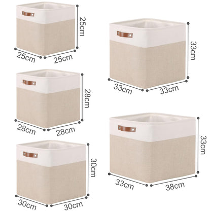 Mangata fabric storage cube 4-pack, 30x30x30cm storage basket for bedroom, craft room, kids room ▏ Light Khaki&White
