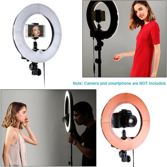 Neewer RL-12 LED ring light 14" outer/12" inner with light stand, color filter, phone holder for makeup, YouTube, TikTok, camera/phone video recording.