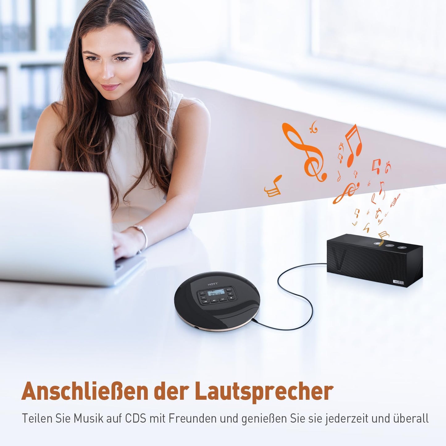 CD611 Portable CD Player with LCD Display Stereo Headphones, Anti-Skip/Anti Shock Protection, Discman CD Player, Portable CD Player with Headphone Audio/USB Cable for Car Home Travel (Black)