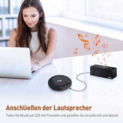 CD611 Portable CD Player with LCD Display Stereo Headphones, Anti-Skip/Anti Shock Protection, Discman CD Player, Portable CD Player with Headphone Audio/USB Cable for Car Home Travel (Black)