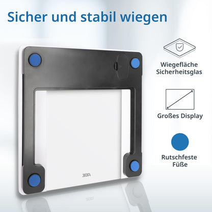 ADE Digital Body Fat Scale Ines up to 200 kg | Top pick 2024 | Personal scale with body fat analysis, BMI, muscle mass, body water, weight, BMR | Scale with user recognition | white.
