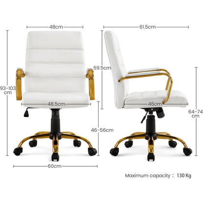 Yaheetech office chair ergonomic desk chair, swivel chair with casters, office stool with armrests, work chair with backrest, executive chair load capacity up to 130kg White/Golden.