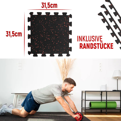 NEOLYMP Floor Protection Mat Fitness 1 x 8 Mats, extra thick and durable natural rubber - Puzzle Mat Fitness, Gymnastics Mat, Sports Mat, Fitness Mat