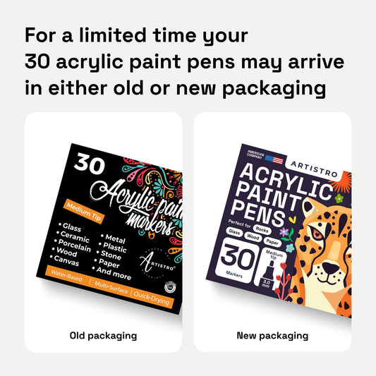 Artistro acrylic paint pens, art set, dual-tip acrylic paint markers for fabric, canvas, stone, glass, wood, paper, DIY projects, color markers, multicolor (Medium Tip, 30)