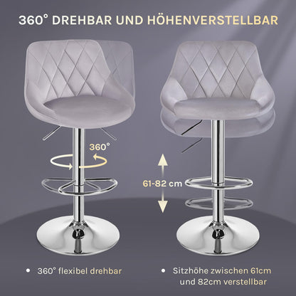 WOLTU Set of 2 Bar Stools, Bar Chairs with Backrest, Height Adjustable Swivel, Padded Velvet Seat, Non-Slip Metal Base, for Kitchen Home Bar, Light Grey, BH138hgr-2