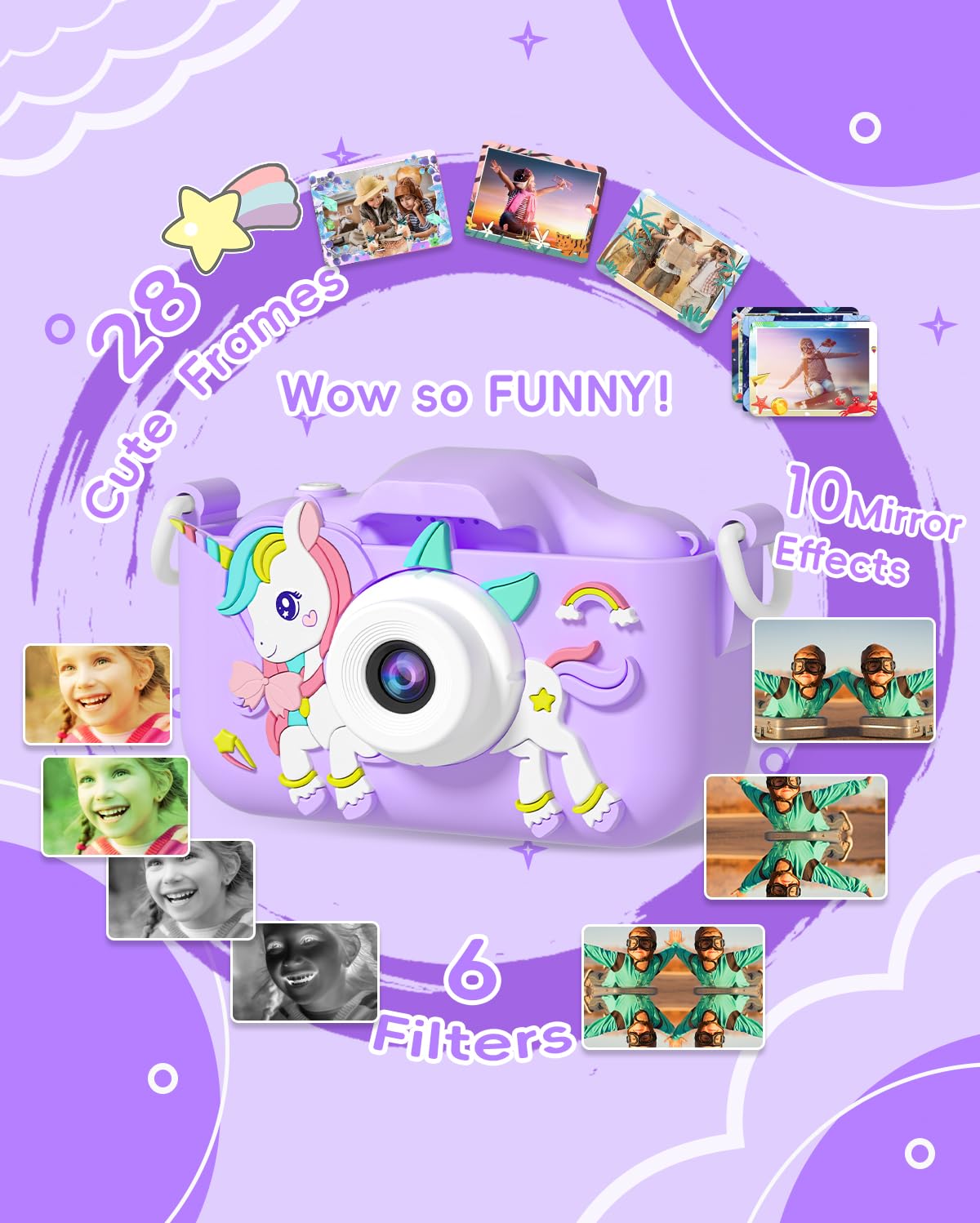 Children's camera, OAEBLLE digital camera, kids camera for 3 4 5 6 7 8 9 10 11 12 year old girls boys birthday gift Christmas toy, anti-drop digital cameras with 32GB TF card - purple.