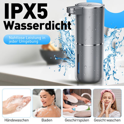 Fantictas automatic wall mounted soap dispenser with infrared sensor, 380ml electric soap dispenser without drilling, USB rechargeable, IPX5 waterproof for bathroom toilet kitchen - silver