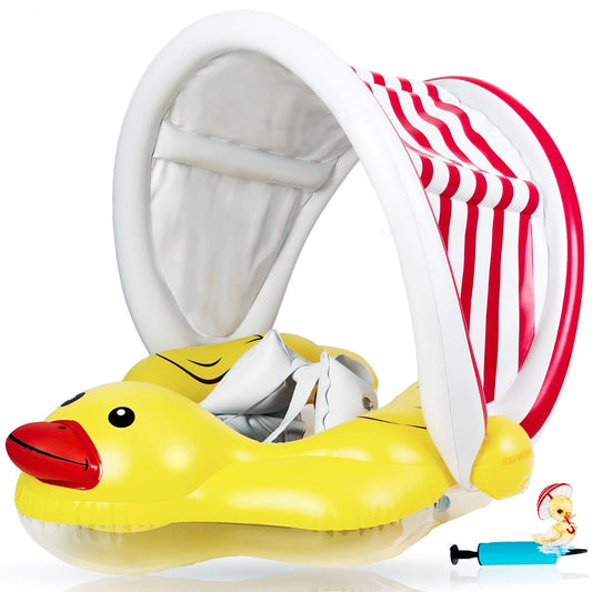 EDWEKIN® Unique baby swim trainer with detachable sun canopy, duck swim ring baby, baby swim aid with sun protection, swimming ring for babies, toddlers, S