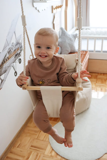 MAMOI® baby swing, indoor baby swing, wooden children's swing, wood swing for kids, door frame swings, swing, toddler swing for children's room aged 1 year and up.