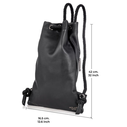 Berlin Bags Premium gym bag made of leather, sports backpack with drawstring for women and men - Black