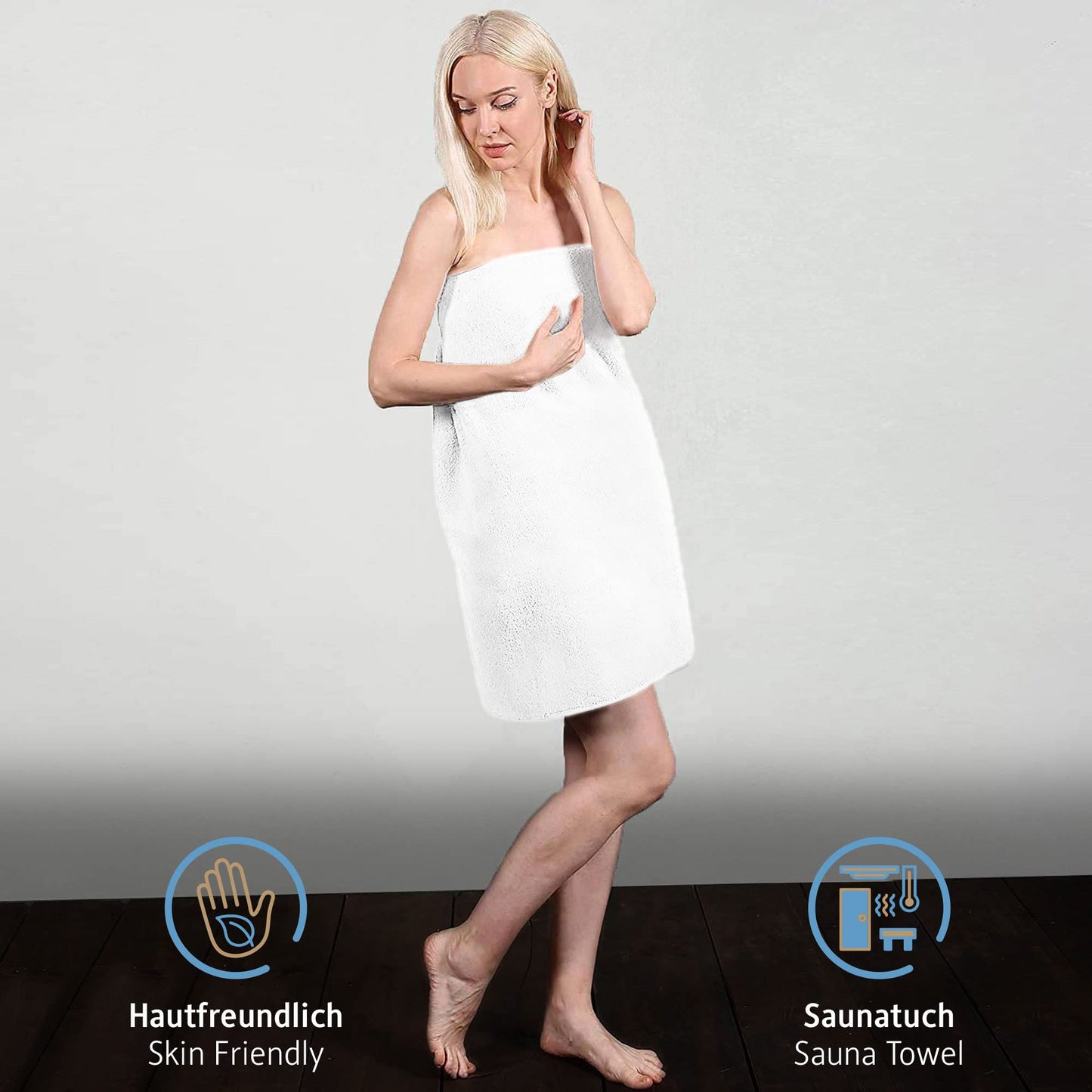 Comfortec 2-piece sauna towel set 70x200 cm made of 100% cotton, XXL sauna towels, sauna hand towel, soft, large, terry cloth, quick-drying, white.