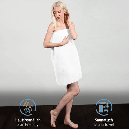 Comfortec 2-piece sauna towel set 70x200 cm made of 100% cotton, XXL sauna towels, sauna hand towel, soft, large, terry cloth, quick-drying, white.