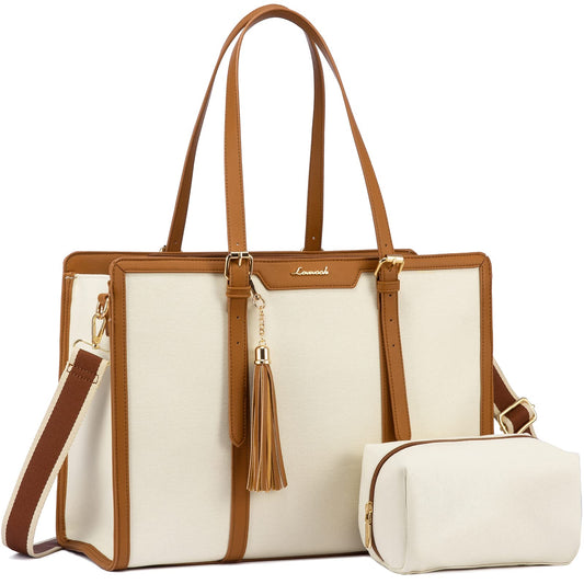 LOVEVOOK laptop handbag for women, fits up to 15.6 inch laptop. Can be used as tote, shoulder, crossbody bag. Made of canvas, perfect for office, business, travel or leisure. Elegant and spacious for teachers and professionals.