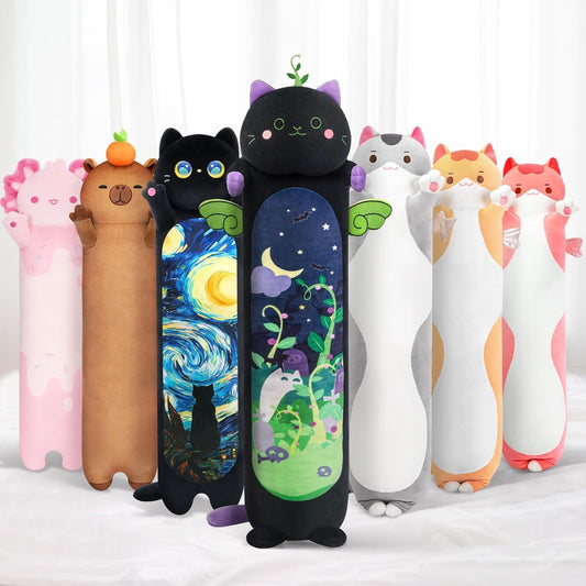 Mewaii 50CM mint cat plush toy, cute cat plush pillow, black fabric long cat stuffed animal toy cuddle pillow gift