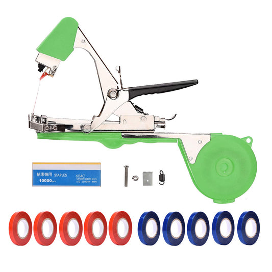 Jajadeal tying tool for plants, tapetool hand tying machine for vineyard tomatoes cucumbers fruits vegetables, agricultural garden tying machine with 1 box staples and 10 rolls of tape.